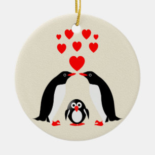 Penguins familj julgransprydnad keramik