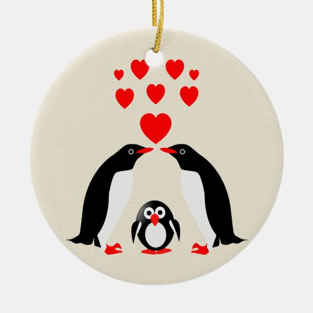 Penguins familj julgransprydnad keramik (Framsidan)