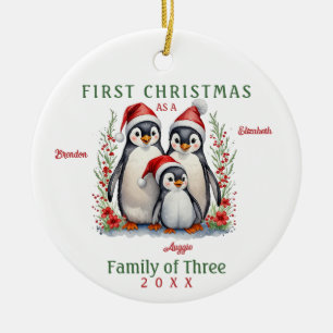 Penguins familj tre första jul julgransprydnad keramik