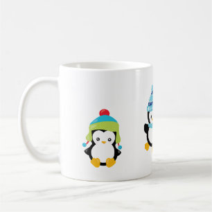 Penguins, färgad för vinter kaffemugg