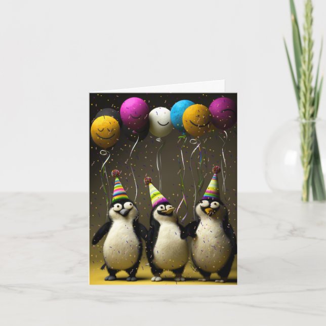 Penguins födelsedagskort, felade med ballonger kort (Framsida)