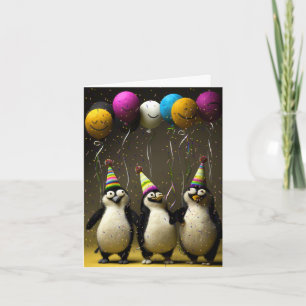 Penguins födelsedagskort, felade med ballonger kort