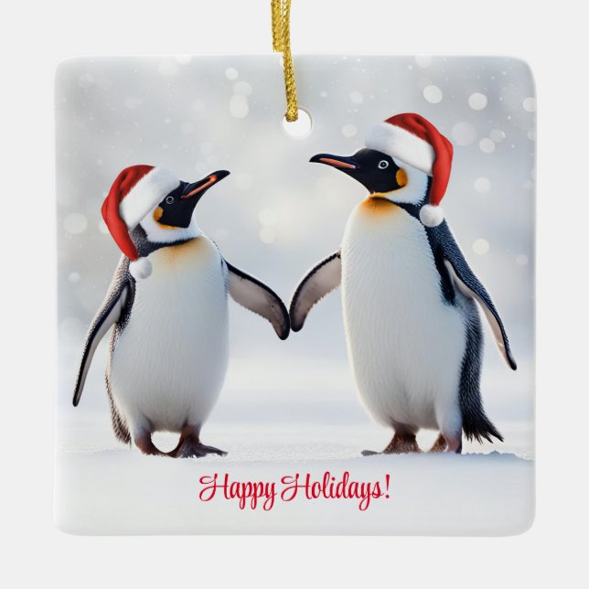 Penguins Glad helg jul Julgransprydnad Keramik (Framsida)