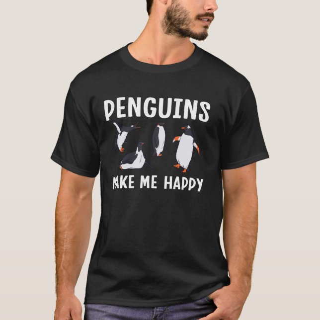 Penguins gör mig till Lycklig Funny Penguin T Shirt (Framsida)