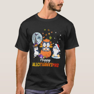 Penguins Halloween och God jul Lycklig Hallo T Shirt