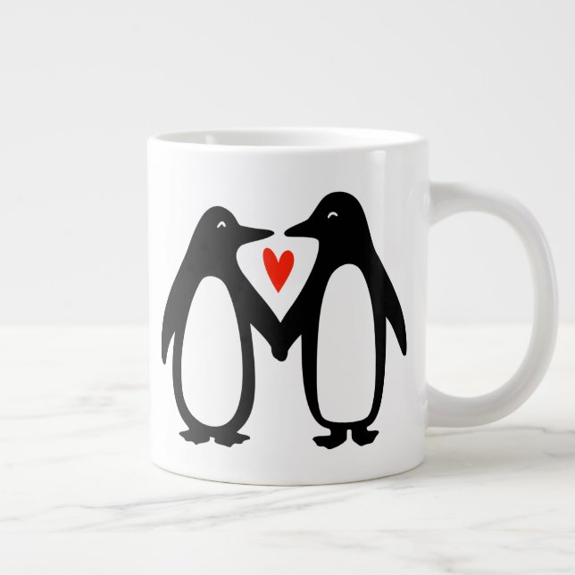 Penguins Holding Händer Cute Couple Jumbo Mugg (Höger)