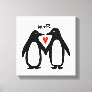 Penguins Holding Händer Cute lite Anpassningsbar Canvastryck