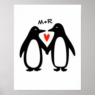 Penguins Holding Händer Cute lite Anpassningsbar I Poster