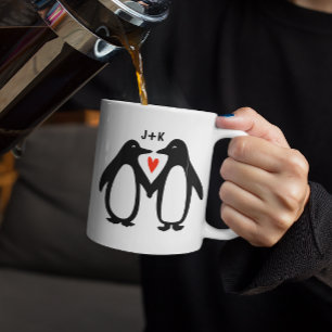 Penguins Holding Händer Cute lite Anpassningsbar  Kaffemugg