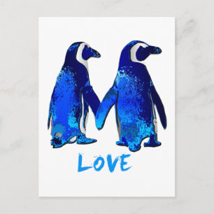 Penguins Holding Händer Kärlek Design Vykort