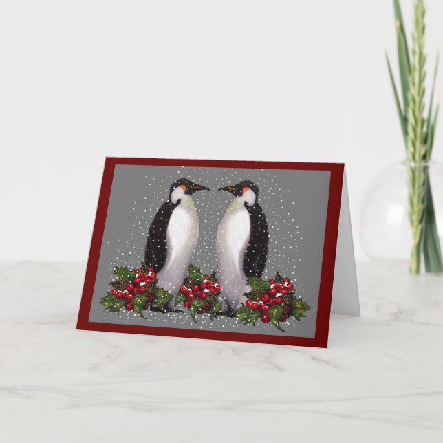 Penguins i Snö: Några jular: Holly: Art Helgkort (Framsida)