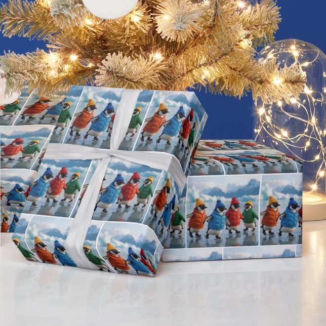 Penguins Ice Skating On an Arctic Lake Presentpapper (Helgdagar)