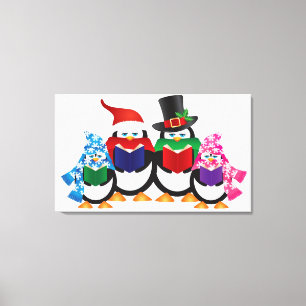 Penguins jul Carolers med hattar och scarfs Canvastryck
