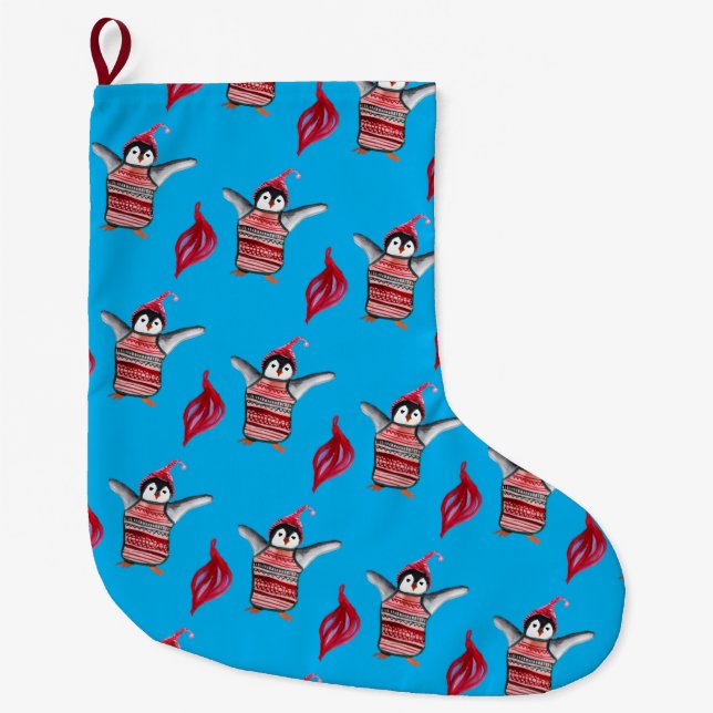 Penguins Jul Stocking Stor Julstrumpa (Framsidan)