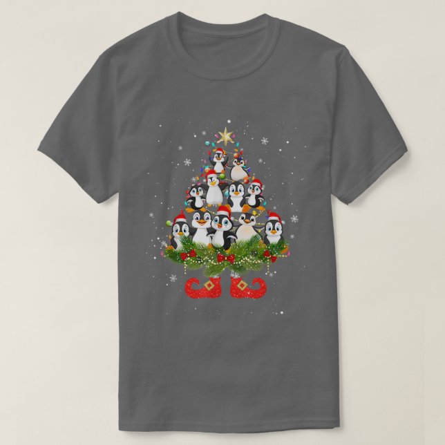 Penguins Julgran Ljus Funny Santa Hat Lov T Shirt (Design framsida)