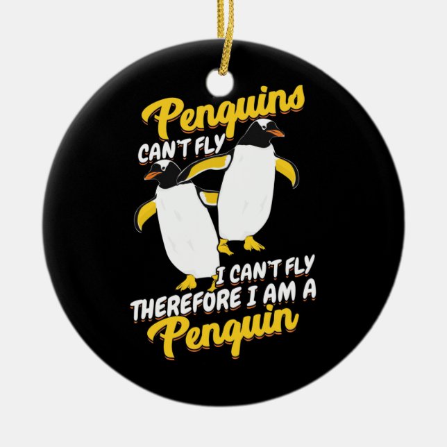 Penguins kan inte flyga. julgransprydnad keramik (Framsidan)