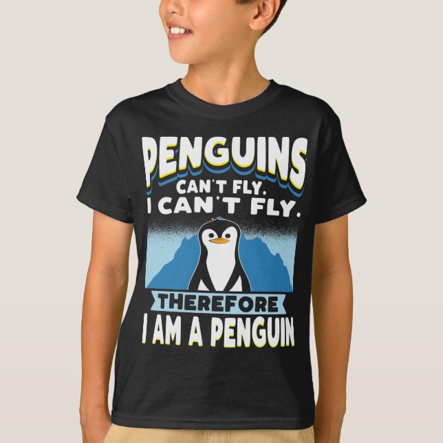 Penguins kan inte flyga med Penguin Boys Girls Kid T Shirt (Framsida)