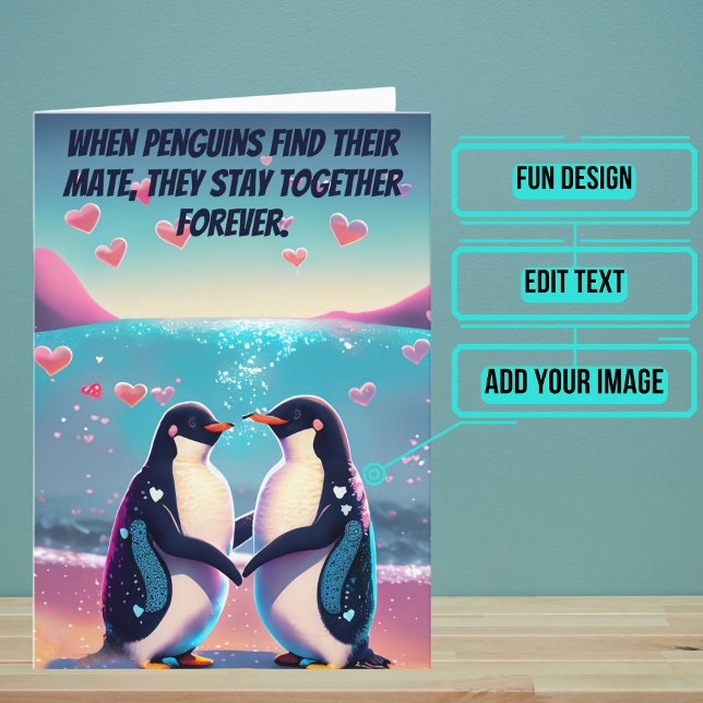Penguins Mate for Life Fiancée/Girlkompis Birthday Kort (This is a perfect card for someone you love. Penguins mate forever!)