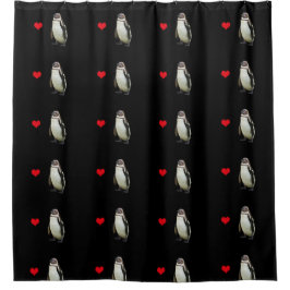 Penguins med Red Hearts Mönster på Black
