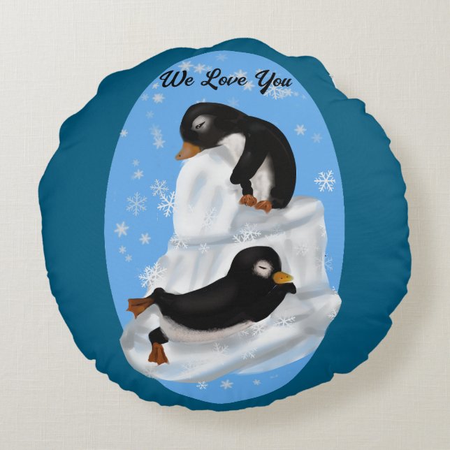 Penguins Napping Rund Kudde (Baksidan)