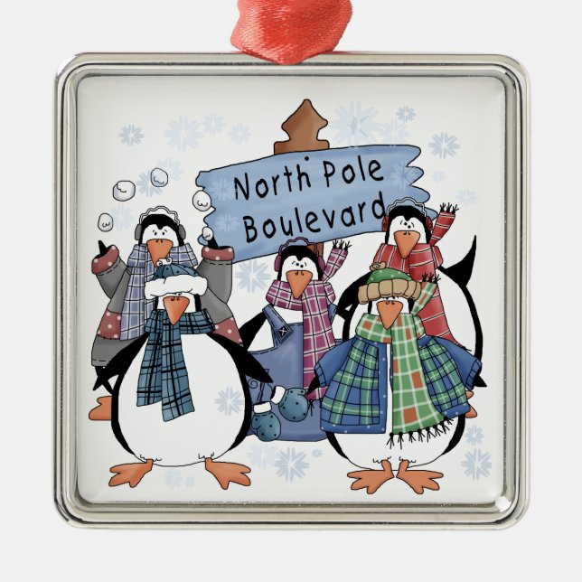 Penguins North Pole Helgdag Keepsaké Ornament (Framsidan)