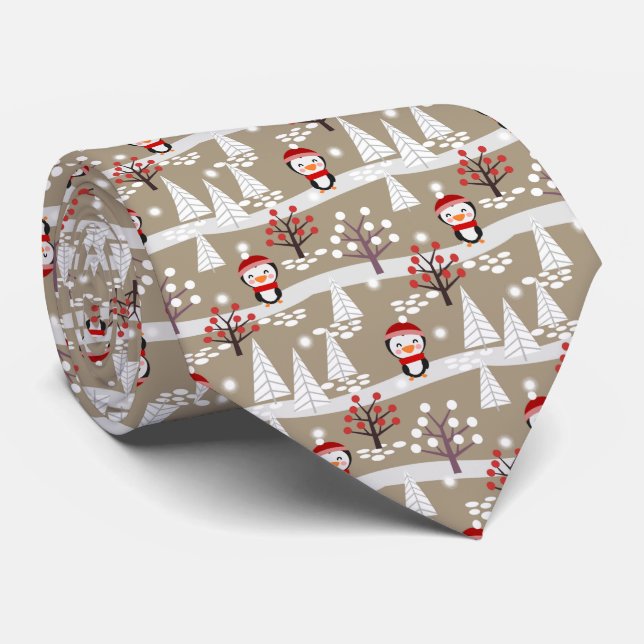 Penguins och Julgranar Neck Tie Slips (Rullad)