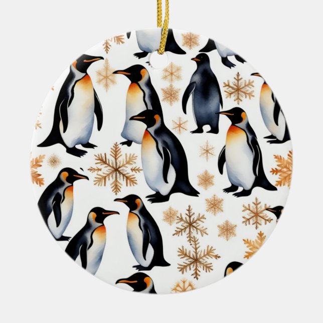 Penguins och Snöflingor jul och nyår Julgransprydnad Keramik (Framsidan)