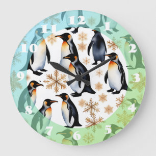 Penguins och Snöflingor jul och nyår Stor Klocka