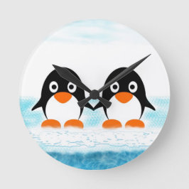 Penguins på Iceburg Clock Rund Klocka