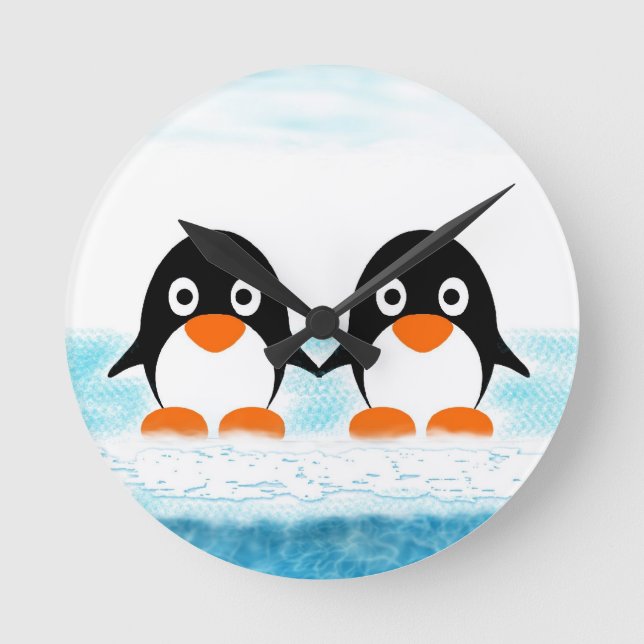 Penguins på Iceburg Clock Rund Klocka (Framsida)