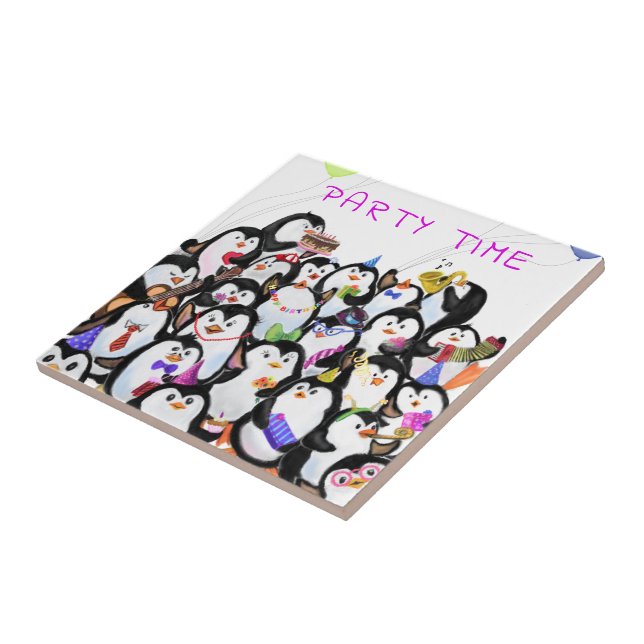 Penguins Party Ceramic Tile Gift - Anpassningsbar  Kakelplatta (Sidan)