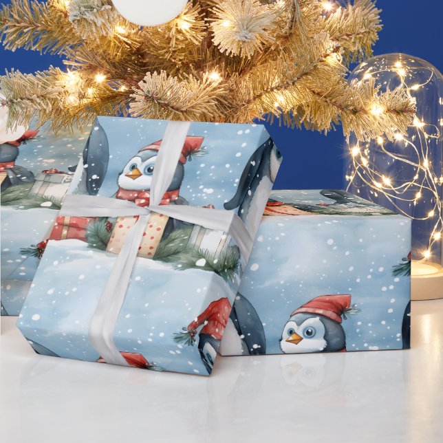 Penguins presentemballering i snö presentpapper (Helgdagar)