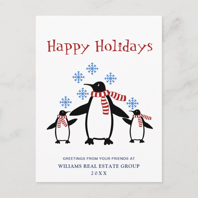 Penguins Red Scarf jul Corporate Hälsning Vykort (Framsida)