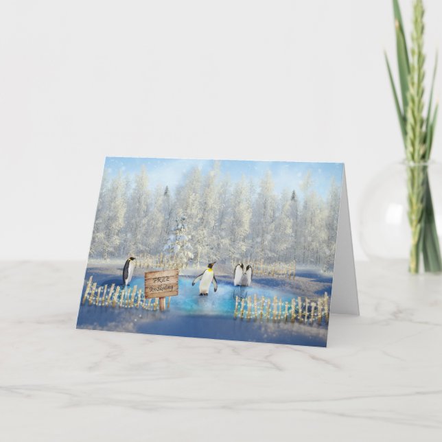 Penguins skridskal julkort helgkort (Framsida)