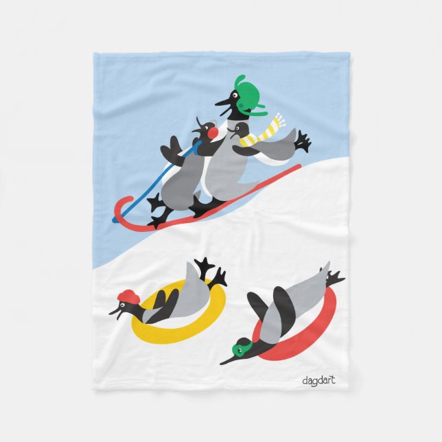 Penguins Sledding Fleecefilt (Framsidan)