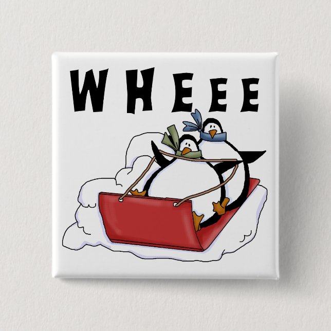Penguins Sledding Tshirts och presenter Knapp (Framsida)
