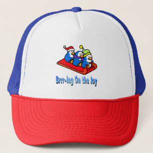 Penguins Sledding Winter Helgdag Scene Keps