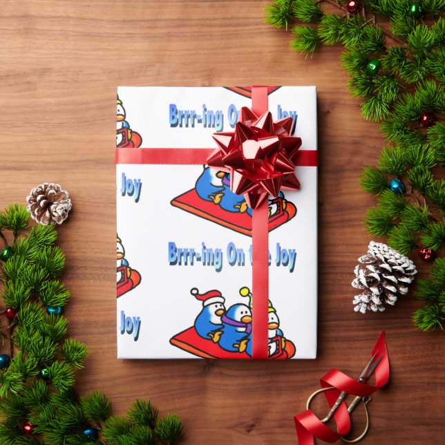 Penguins Sledding Winter Helgdag Scene Presentpapper (Julgåva)