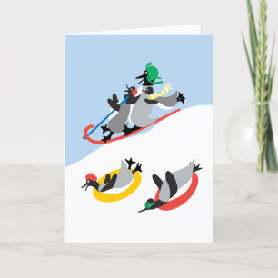Penguins Sleding Anpassningsbar Card Helgkort