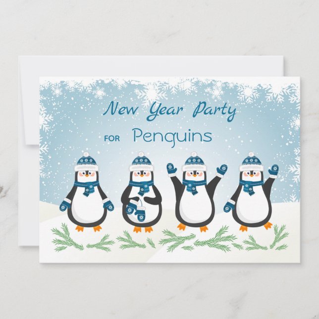 Penguins, snöflingor, nyår inbjudningar (Framsida)