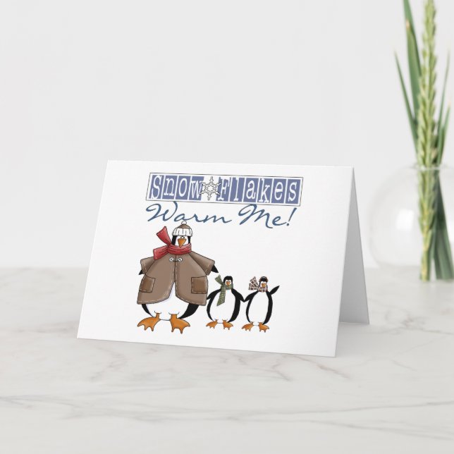 Penguins Snöflingor Warm Me Helgdag Helgkort (Framsida)
