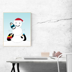 Penguins som Bygger Snögubbe på vinter Poster