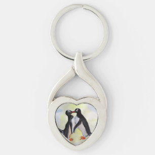 Penguins Swirl Metall Keychain puss Twisted Heart Silverfärgad Nyckelring