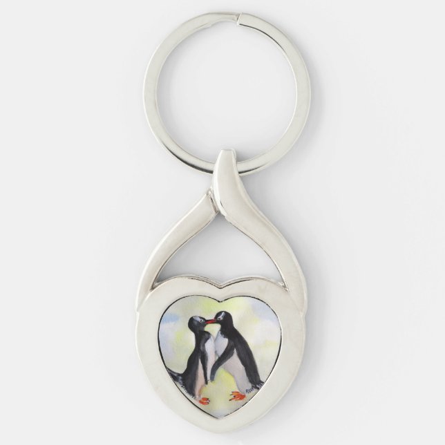 Penguins Swirl Metall Keychain puss Twisted Heart Silverfärgad Nyckelring (Framsidan)
