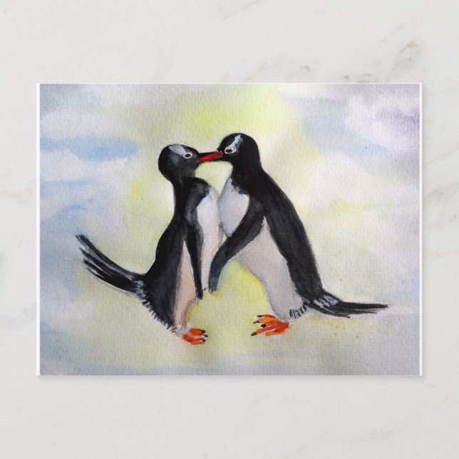 Penguins vattenfärgsvykort vykort (Framsida)