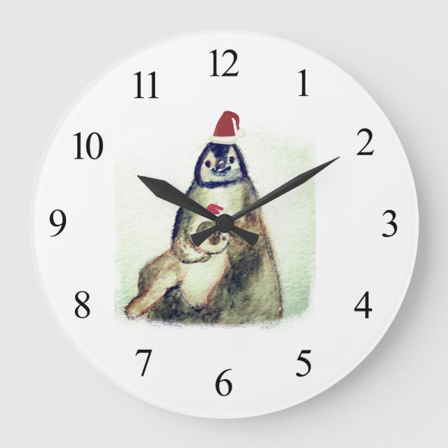 Penguins Wall Clock Stor Klocka (Framsida)