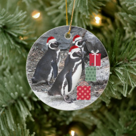Penguins Wearing Red Santa Hats Helgdag Julgransprydnad Keramik