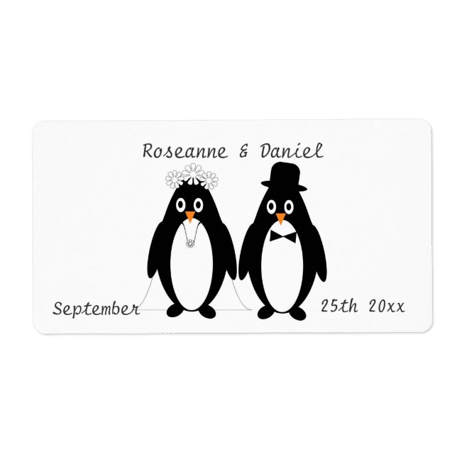 Penguins Wedding Favor-etikett Fraktsedel (Framsidan)