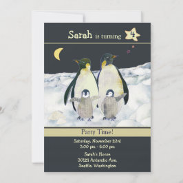 Penguins Winter Födelsedagsfest Inbjudningar