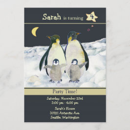 Penguins Winter Födelsedagsfest Inbjudningar
